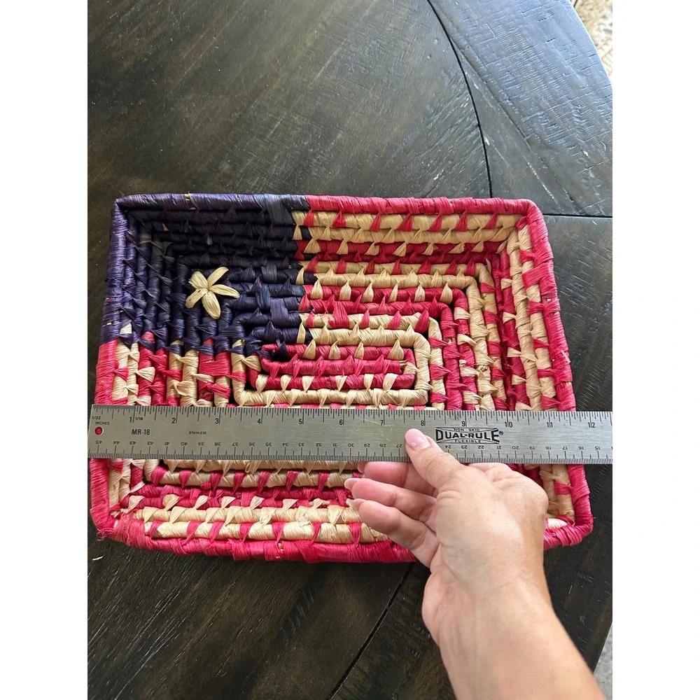 Handwoven Raffia American Flag Basket Tray Patriotic Americana Decor 11.5x8.5EUC